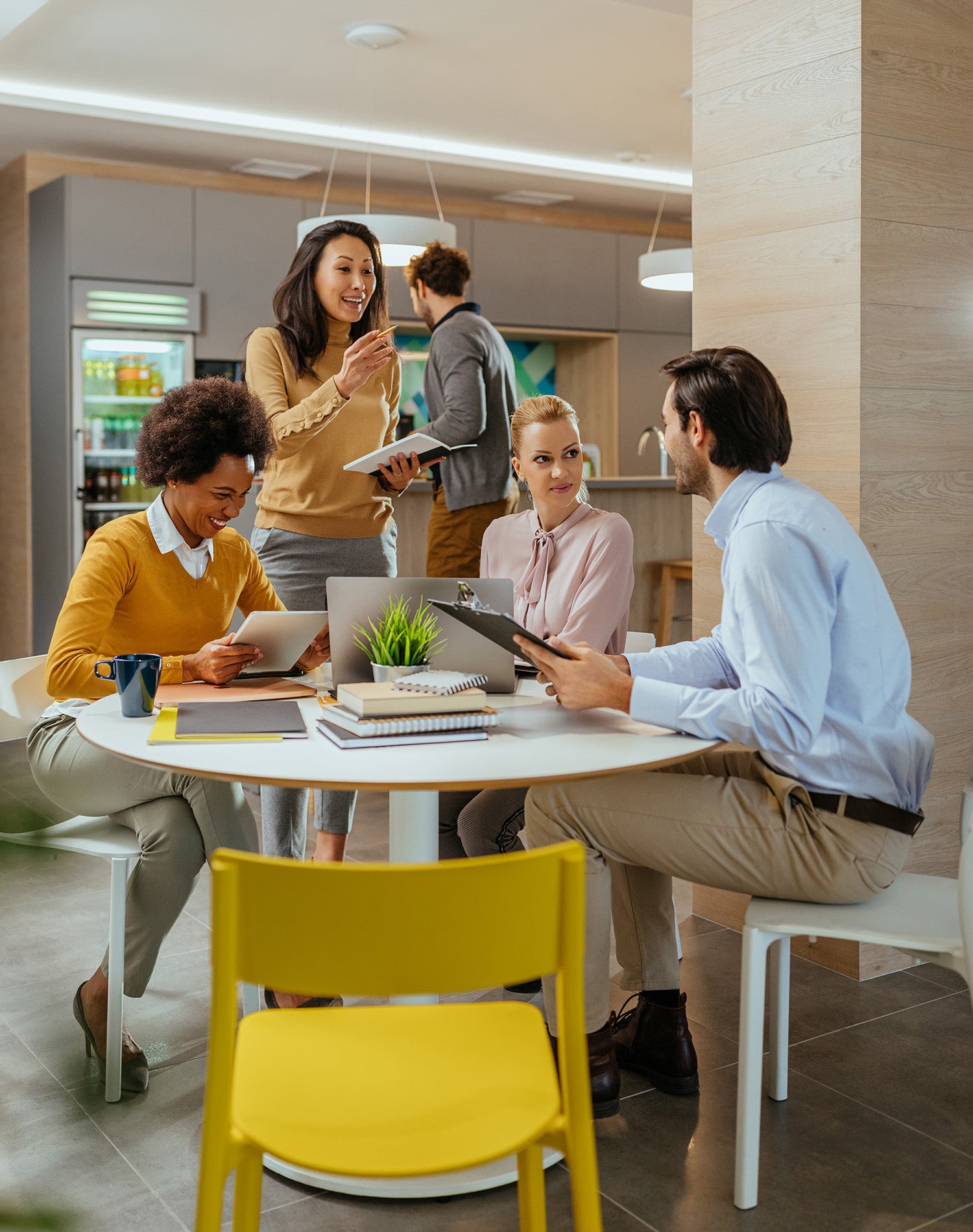 Energetic employees in a meeting.