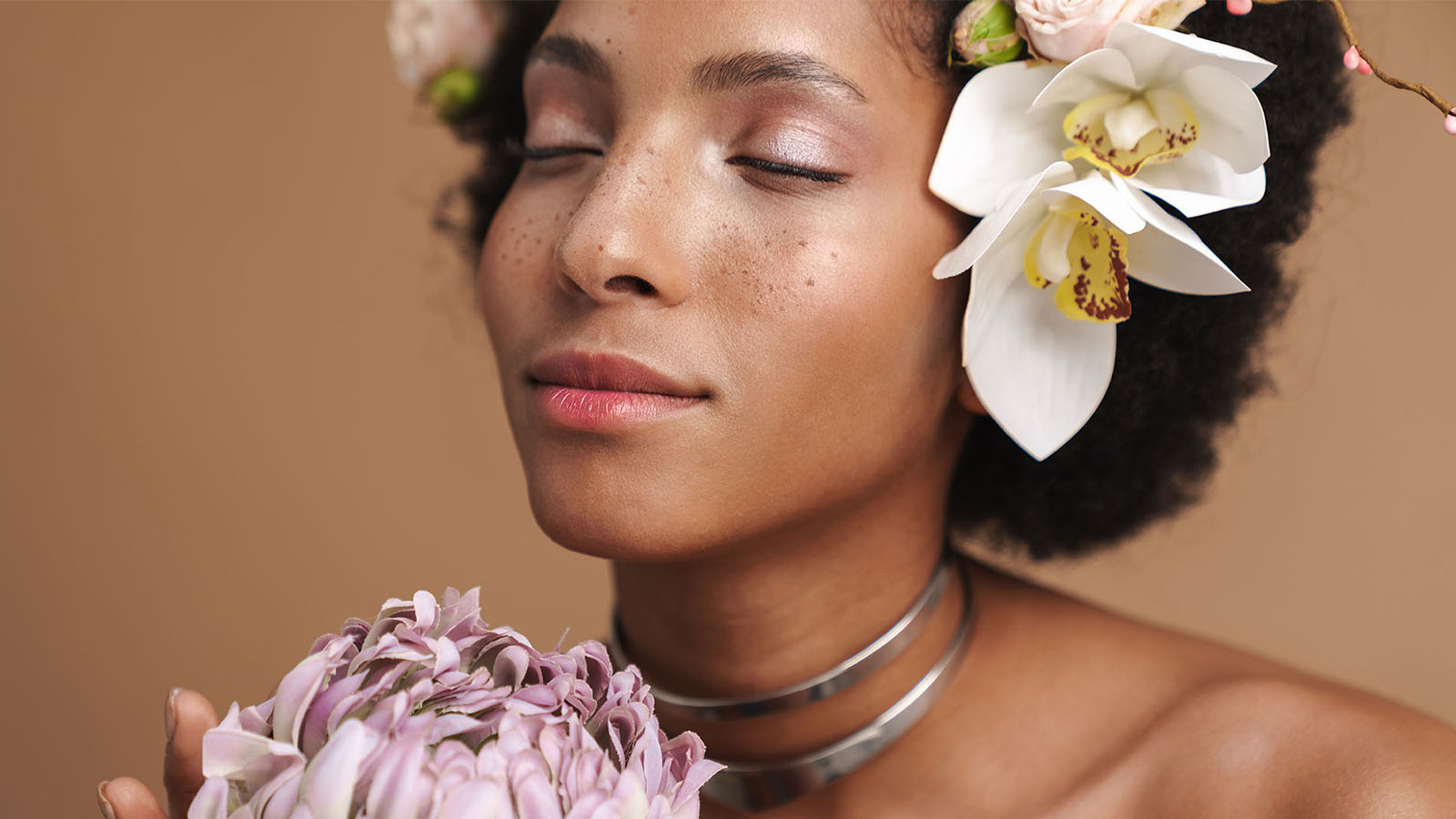 Woman with flowers.